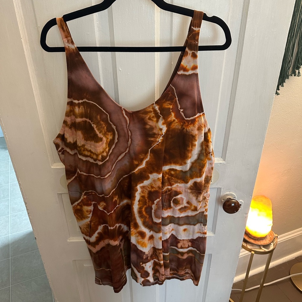 Katya Moon Dyes Boho Tie-Dye Tank Top in Brown and Cream